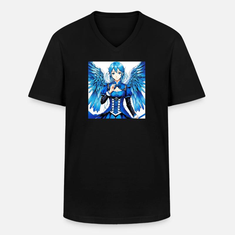 Blauer Engelsflügel Comic-Stil Print - Männer-T-Shirt mit V-Ausschnitt - Schwarz