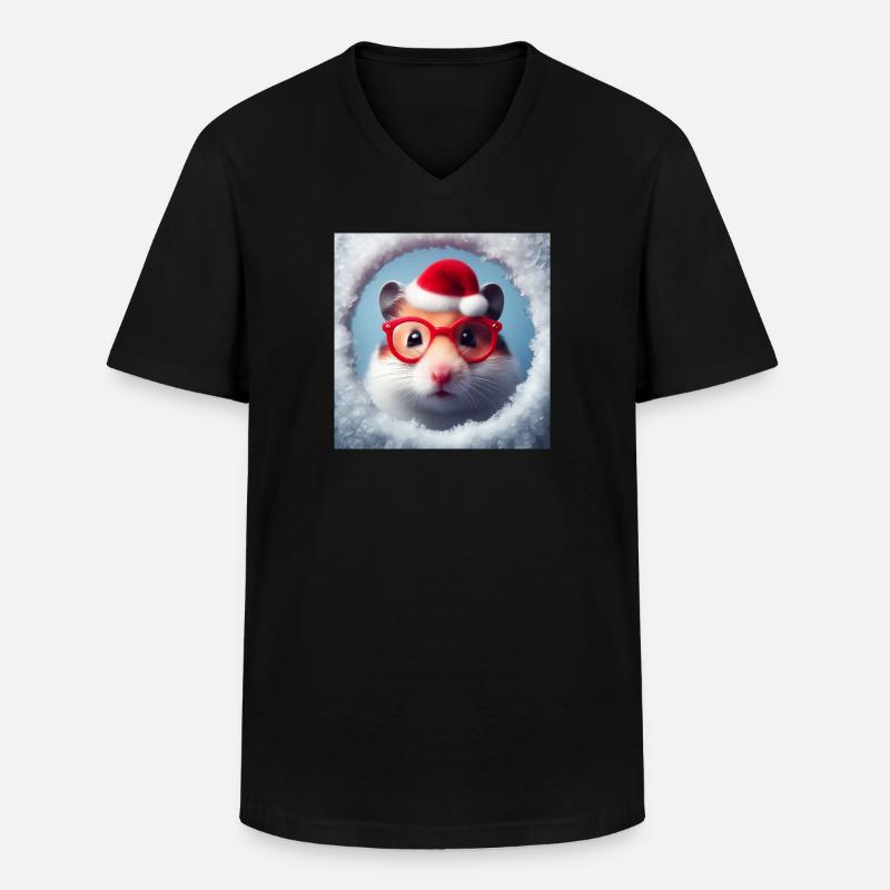 Hamster als Weihnachtsmann - Männer-T-Shirt mit V-Ausschnitt - Schwarz