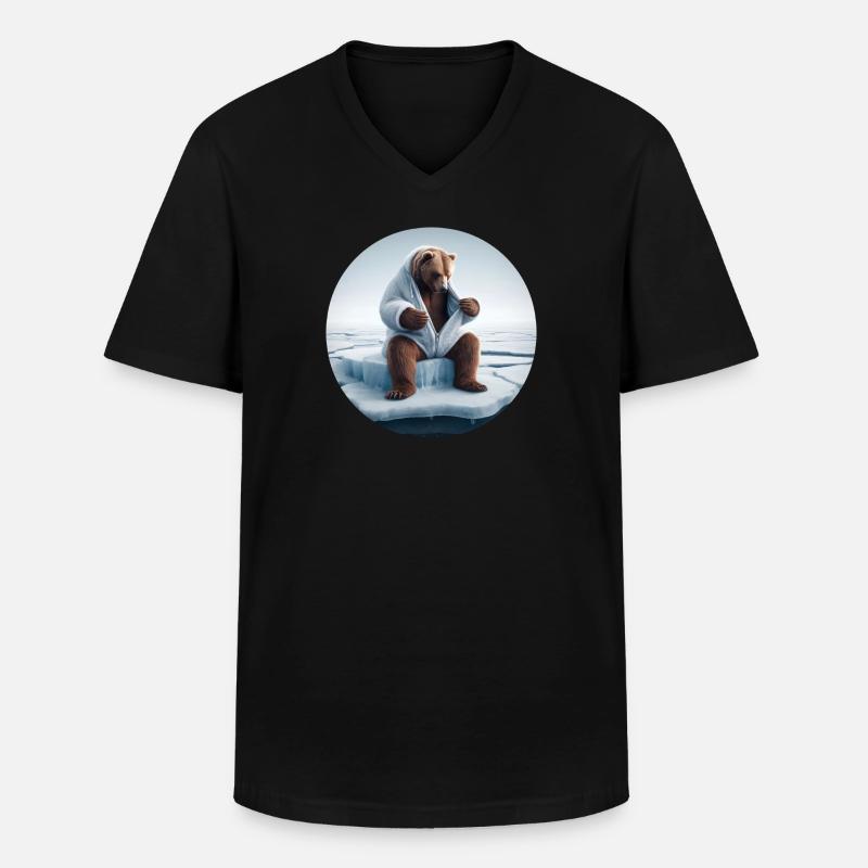 Bär im Schafspelz sitzt auf Scholle - Männer-T-Shirt mit V-Ausschnitt - Schwarz