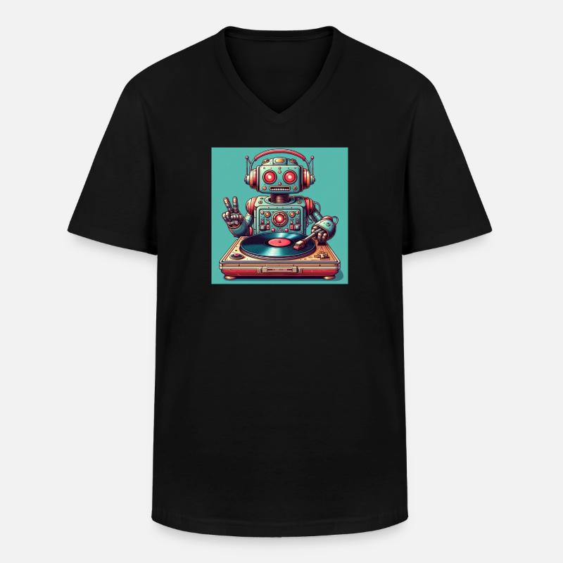 Robotic Vinyl Turntable - Männer-T-Shirt mit V-Ausschnitt - Schwarz