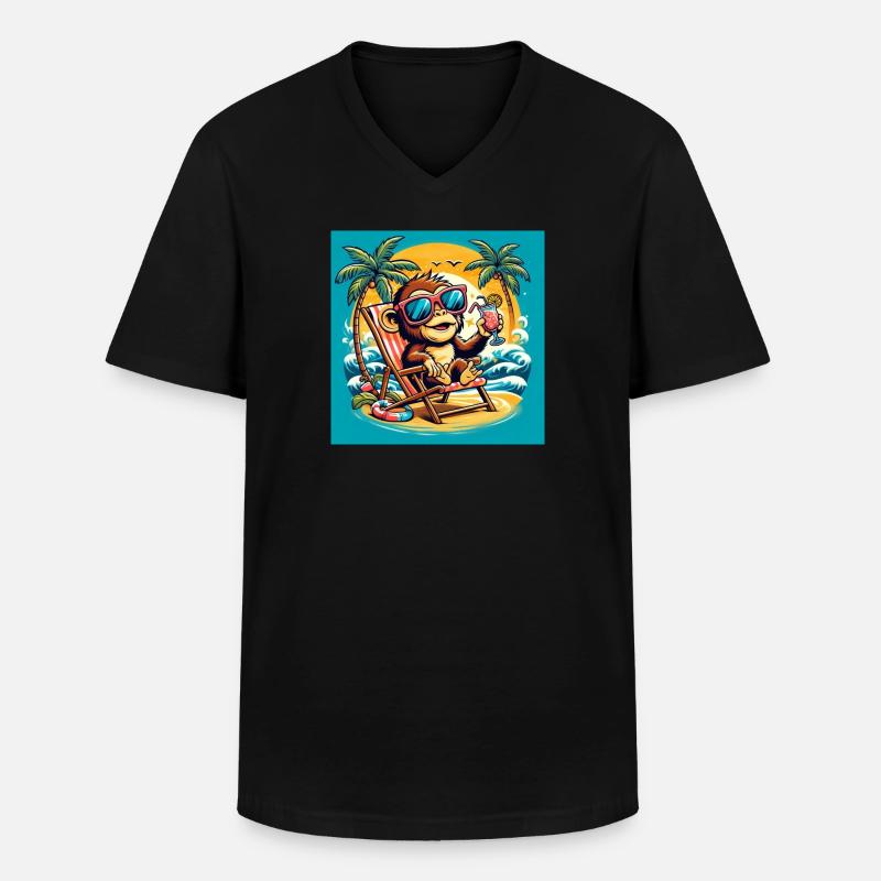 Äffchen am Strand - Männer-T-Shirt mit V-Ausschnitt - Schwarz