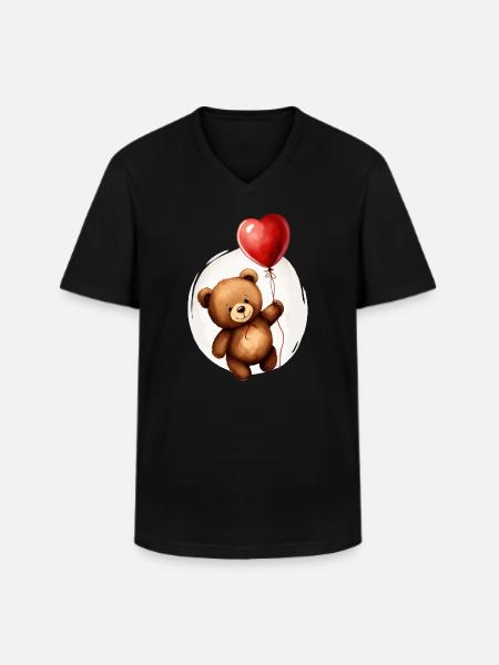 Bear with balloon - Men's V-Neck T-Shirt - black