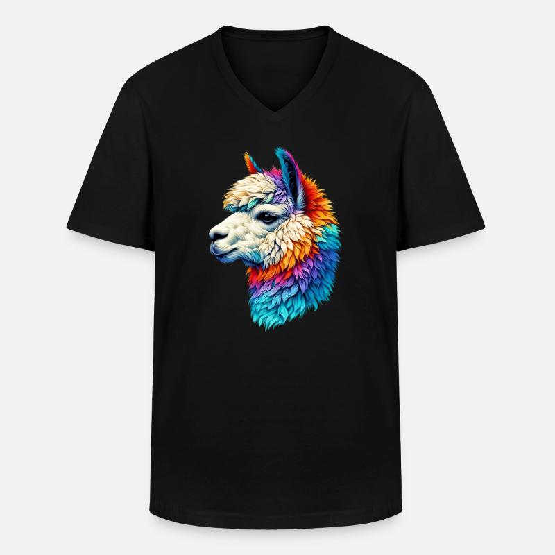 Alpaka - Männer-T-Shirt mit V-Ausschnitt - Schwarz