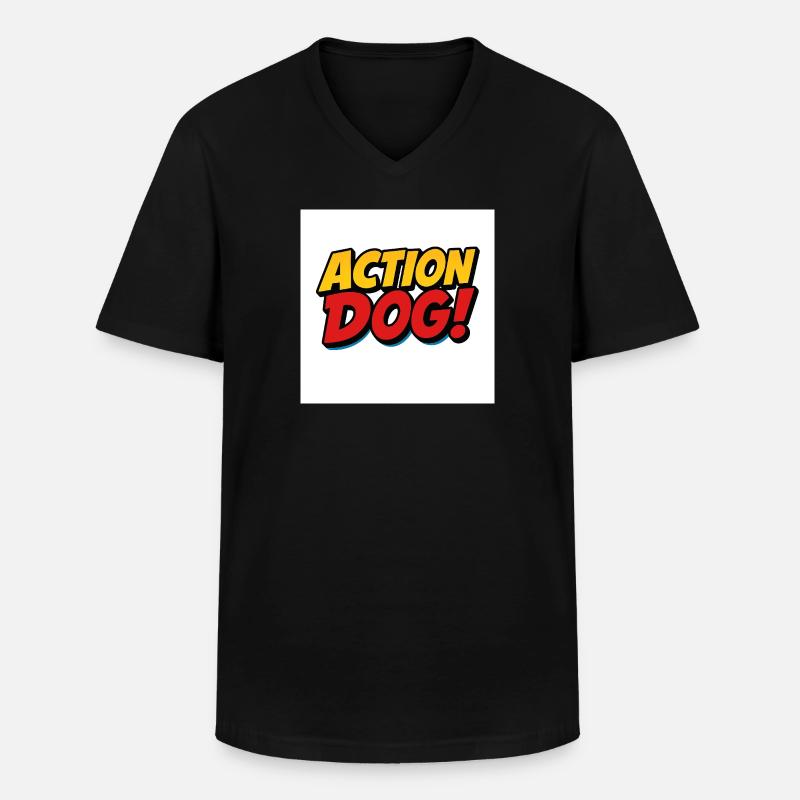 Action Hund Comic Stil - Männer-T-Shirt mit V-Ausschnitt - Schwarz