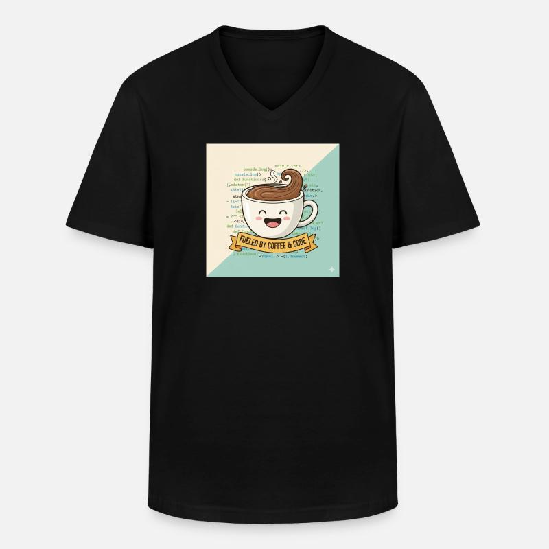 Happy Coffee Mug and Code - Men's V-Neck T-Shirt - black