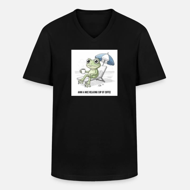 Frosch Strand Kaffee Chill - Männer-T-Shirt mit V-Ausschnitt - Schwarz