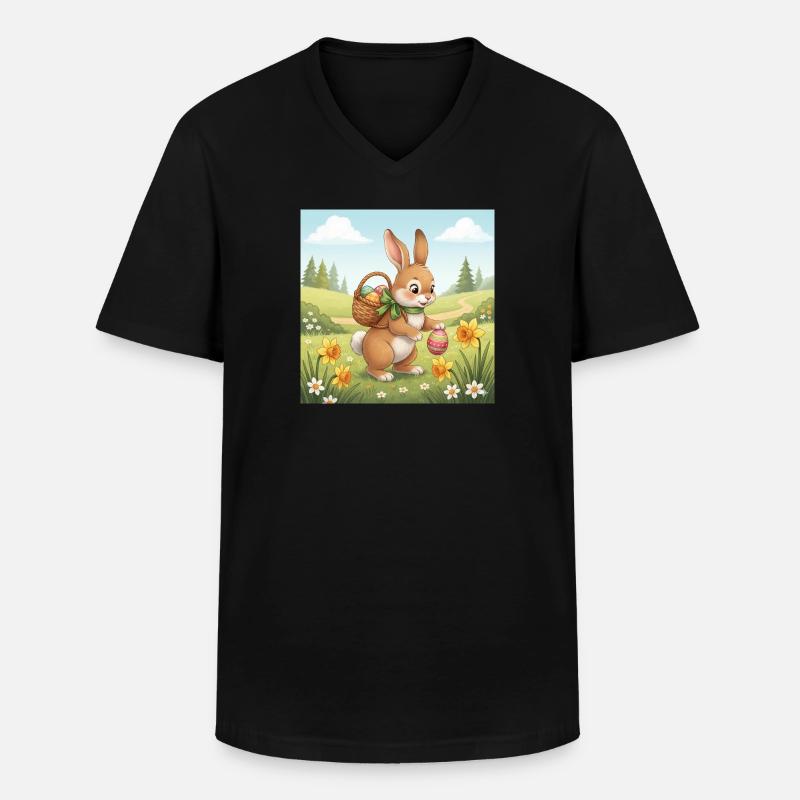 Osterhase mit Korb und Eiern - Männer-T-Shirt mit V-Ausschnitt - Schwarz