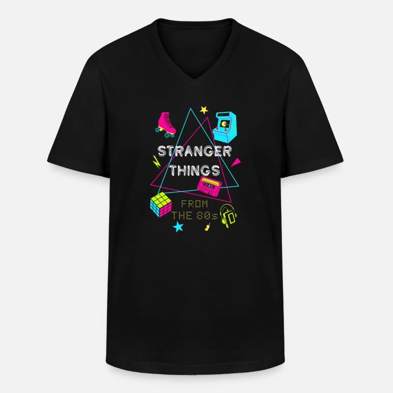 80er Neon Retro Gaming - Männer-T-Shirt mit V-Ausschnitt - Schwarz
