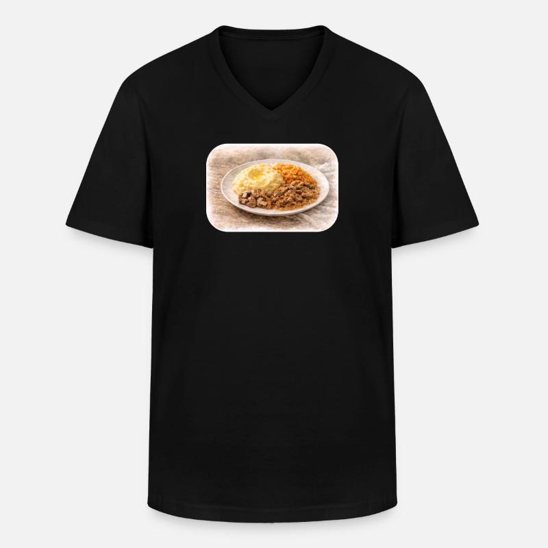 Herzhafte Teller-Idylle  - Männer-T-Shirt mit V-Ausschnitt - Schwarz