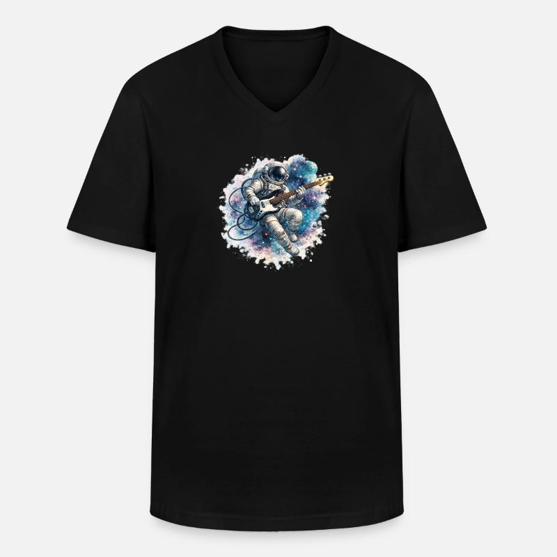 Astronaute spatial avec basse - T-shirt col V Homme - noir
