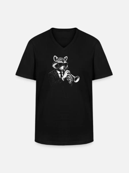 Raccoon plays trumpet a Jazz Music - Men's V-Neck T-Shirt - black