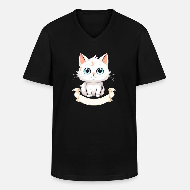 Katze mit Namensschild - Männer-T-Shirt mit V-Ausschnitt - Schwarz