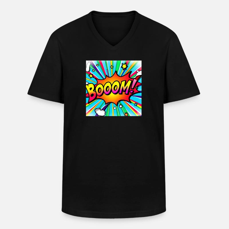 regenbogenstrahl comic style mit kaboom - Männer-T-Shirt mit V-Ausschnitt - Schwarz