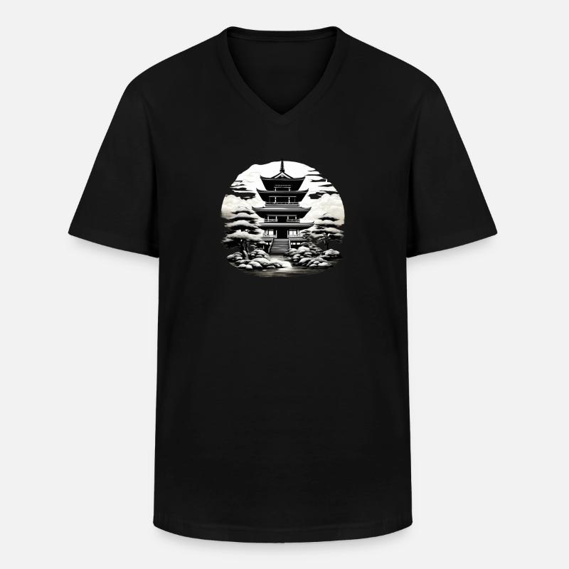 Japanischer Tempel - Männer-T-Shirt mit V-Ausschnitt - Schwarz