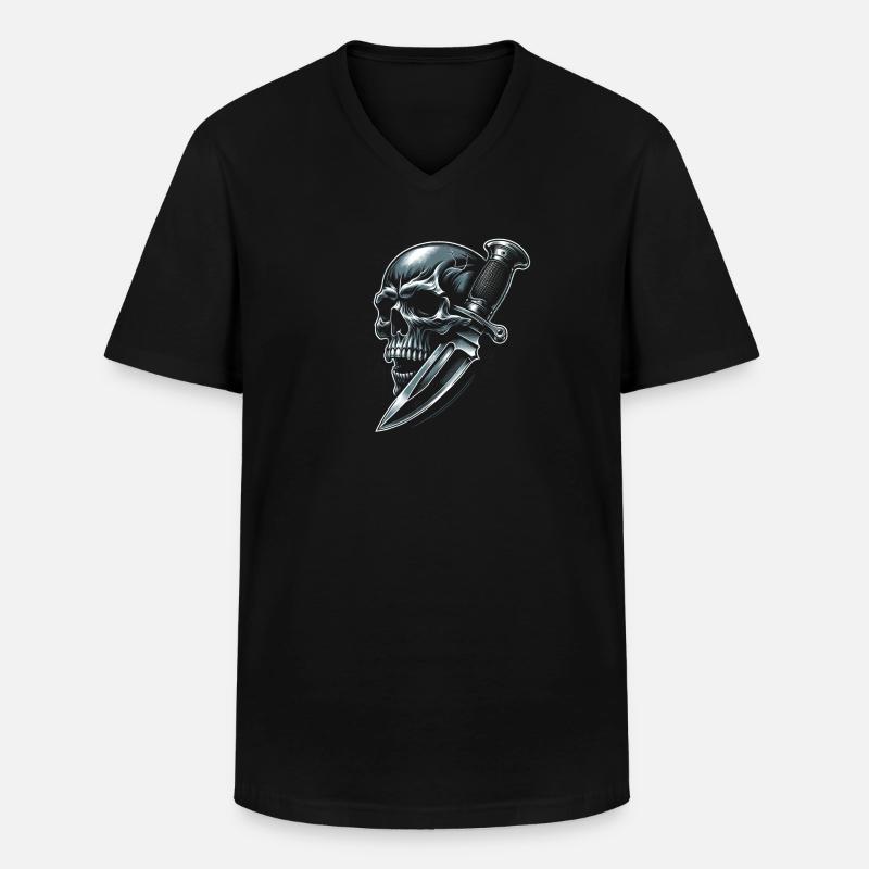 Schattenstoß: Schädel vom Dolch durchbohrt - Männer-T-Shirt mit V-Ausschnitt - Schwarz