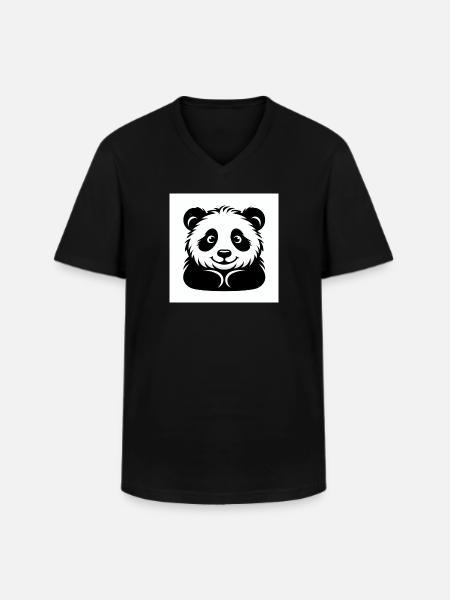 Ours panda joyeux - T-shirt col V Homme - noir