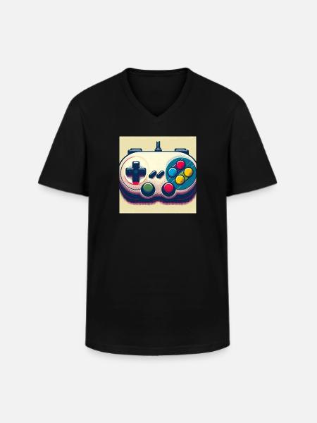 Retro Gamepad in Risograph - Men's V-Neck T-Shirt - black