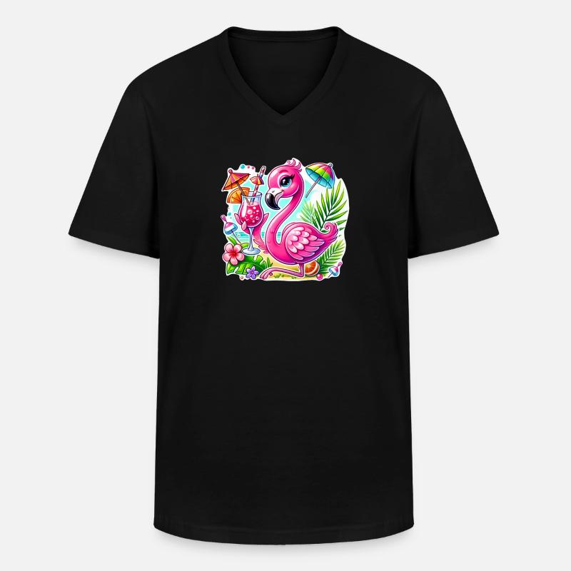 Flamingo - Männer-T-Shirt mit V-Ausschnitt - Schwarz