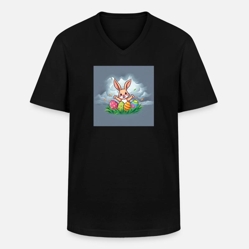 Fluffy Bunny & Happy Easter - Männer-T-Shirt mit V-Ausschnitt - Schwarz