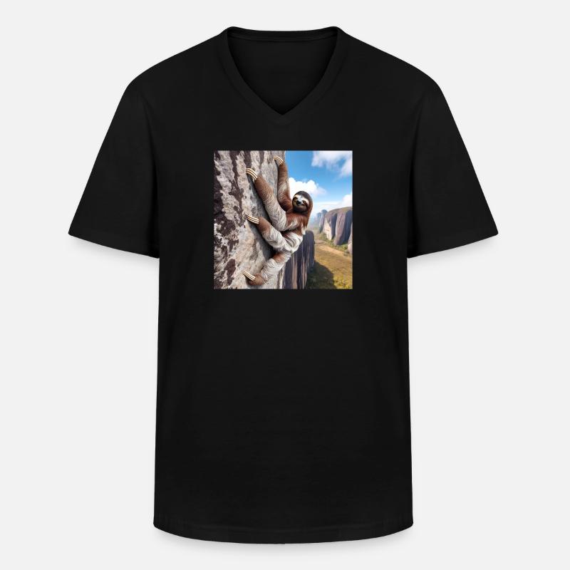Faultier Wanderer FreeClimber - Männer-T-Shirt mit V-Ausschnitt - Schwarz