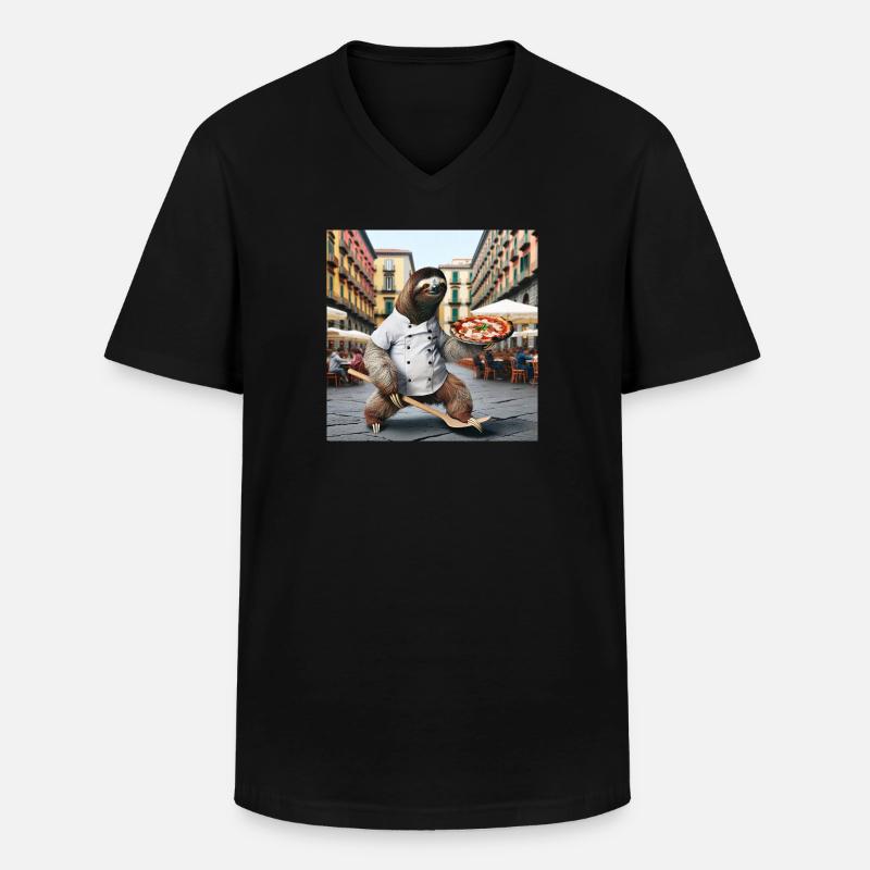 Faultier Pizzabäcker Pizzabäcker Neapel - Männer-T-Shirt mit V-Ausschnitt - Schwarz