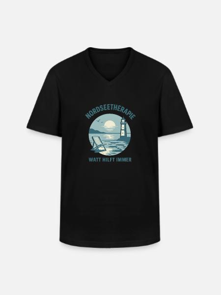Nordseetherapie - Watt hilft immer - Männer-T-Shirt mit V-Ausschnitt - Schwarz