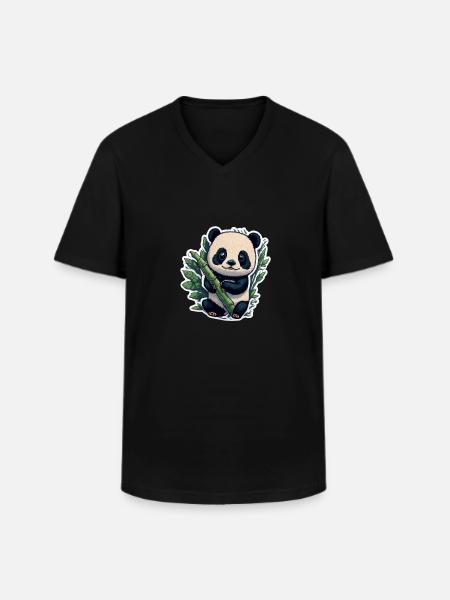 Cute Panda with Bamboo - Männer-T-Shirt mit V-Ausschnitt - Schwarz