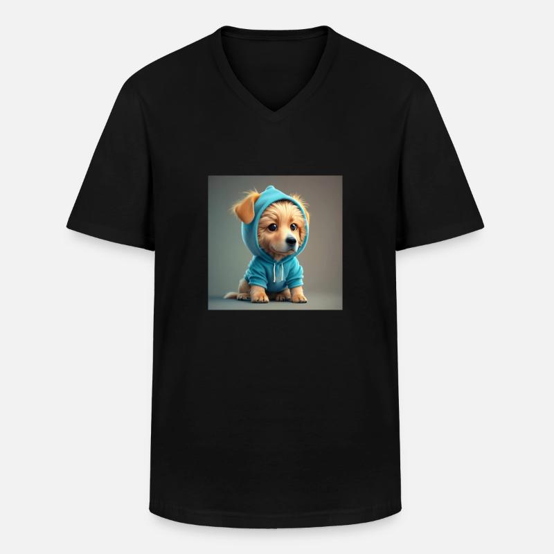 Hund mit blauer Kapuze - Männer-T-Shirt mit V-Ausschnitt - Schwarz