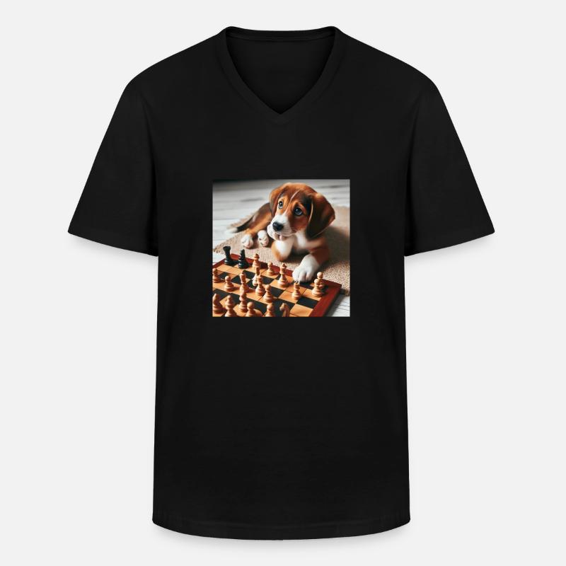 Welpe spielt Schach - Männer-T-Shirt mit V-Ausschnitt - Schwarz