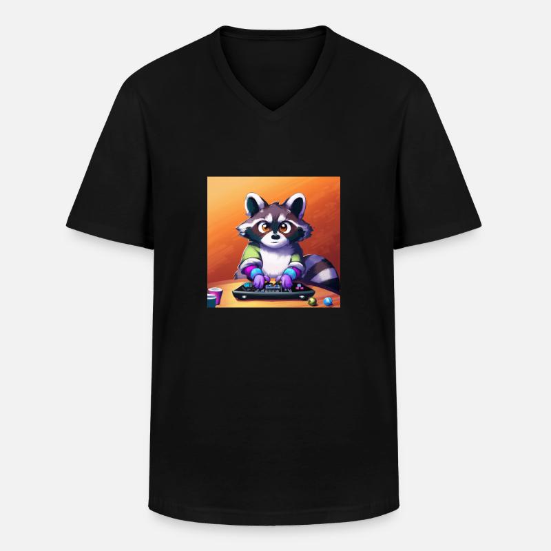 racoon playing computer games - Männer-T-Shirt mit V-Ausschnitt - Schwarz