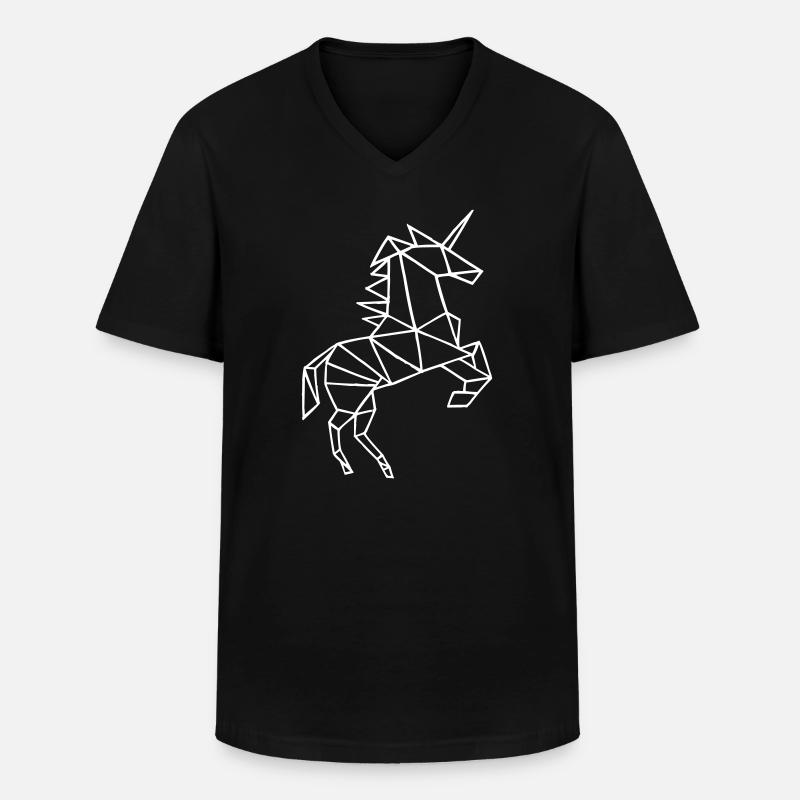 Origami Einhorn - Männer-T-Shirt mit V-Ausschnitt - Schwarz