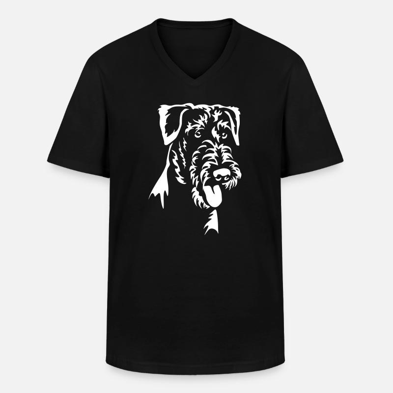 Airedale Terrier Kopf "Black Edition" - Männer-T-Shirt mit V-Ausschnitt - Schwarz