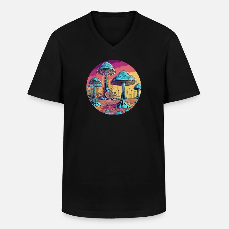 Psychedelisches Pilzbaumtal - Männer-T-Shirt mit V-Ausschnitt - Schwarz