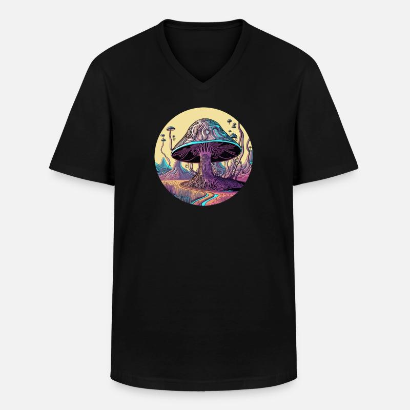 Psychedelisches Pilzbaumtal - Männer-T-Shirt mit V-Ausschnitt - Schwarz