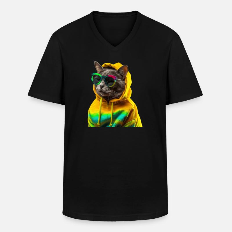 Katze mit Sonnenbrille - Männer-T-Shirt mit V-Ausschnitt - Schwarz