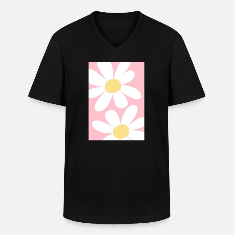 Rosa mit Blumen - Männer-T-Shirt mit V-Ausschnitt - Schwarz