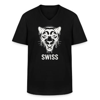 Dripping Tiger Head Swiss Style - Men's V-Neck T-Shirt - black - Front - AI Model Male 178 dark (178cm)