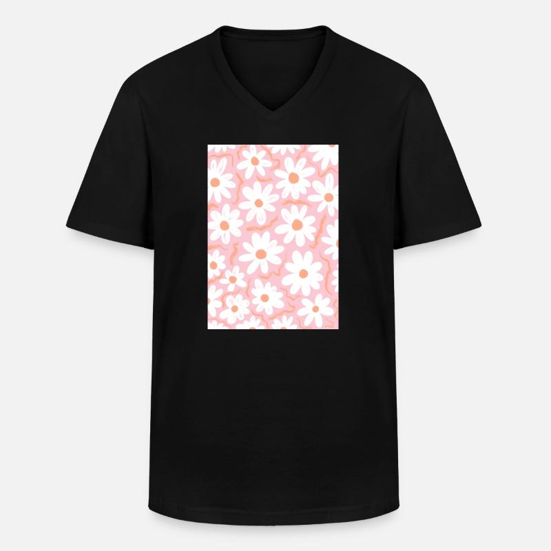 Rosa Gänseblümchen - Männer-T-Shirt mit V-Ausschnitt - Schwarz