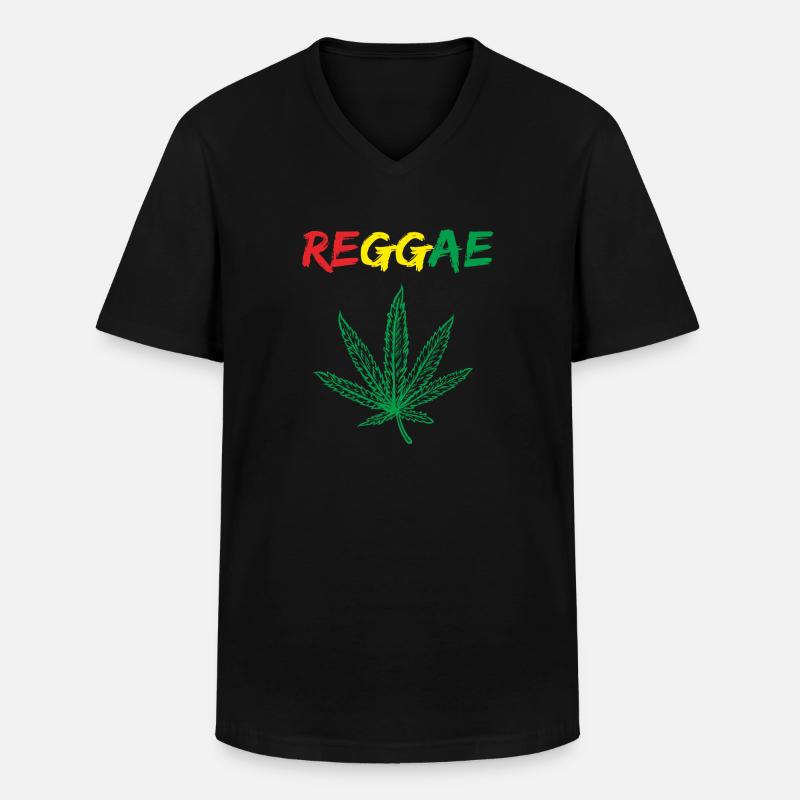 REGGAE Cannabis - Männer-T-Shirt mit V-Ausschnitt - Schwarz