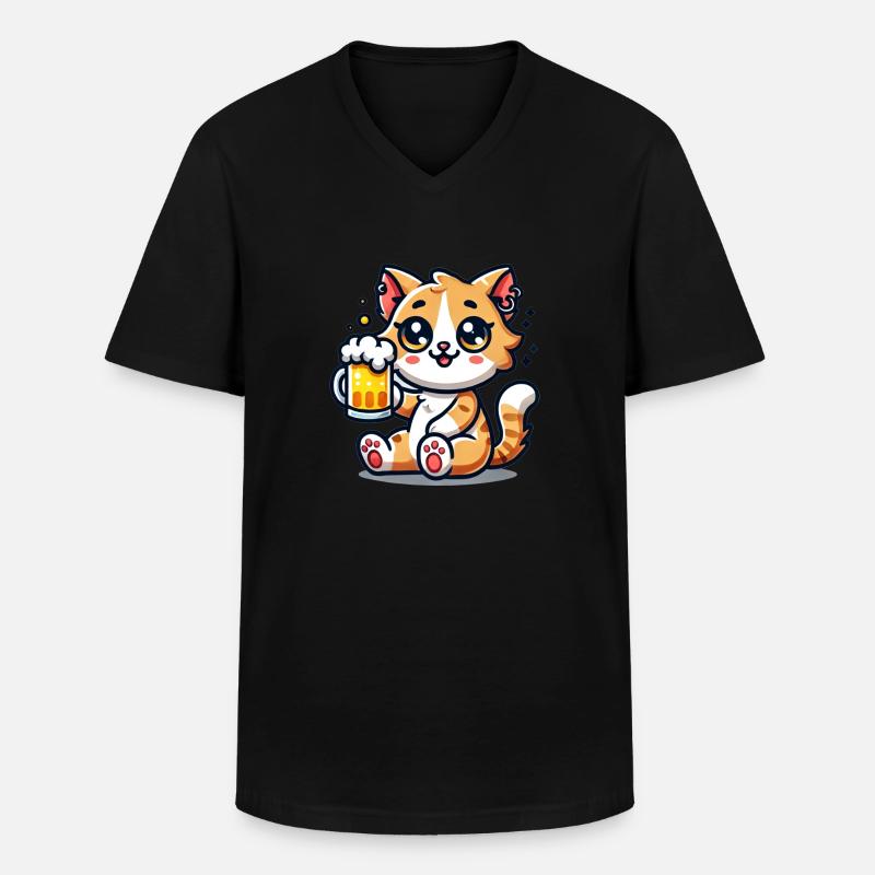 Cute Cat Drinking Beer - Männer-T-Shirt mit V-Ausschnitt - Schwarz