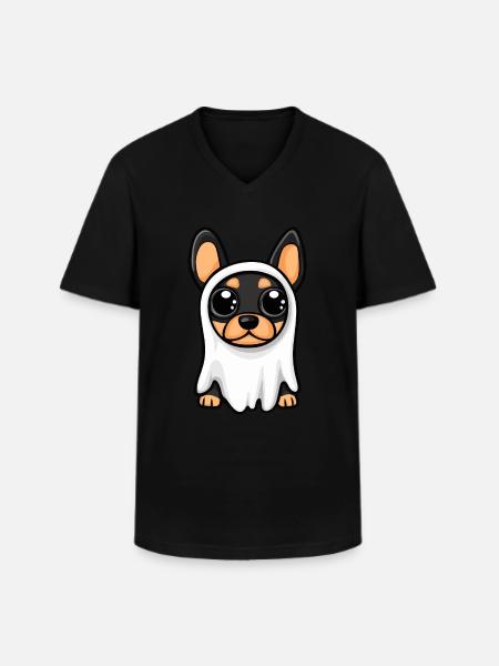Doberman Dog Halloween Funny Ghost - Men's V-Neck T-Shirt - black