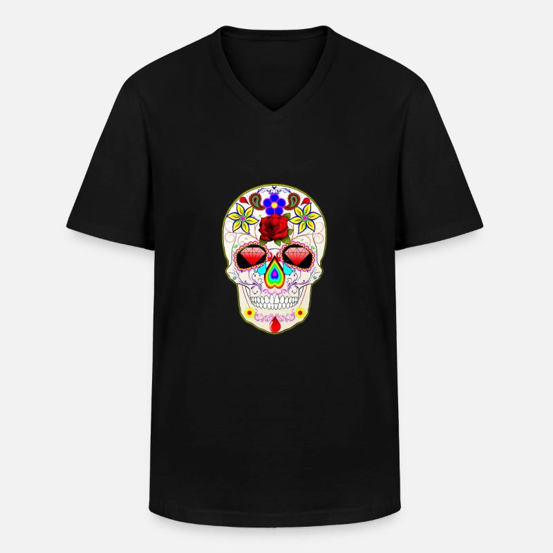 mexikanischer Schädel - Männer-T-Shirt mit V-Ausschnitt - Schwarz