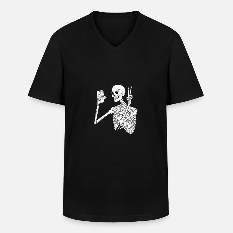 Skelett mit Handy - Männer-T-Shirt mit V-Ausschnitt - Schwarz