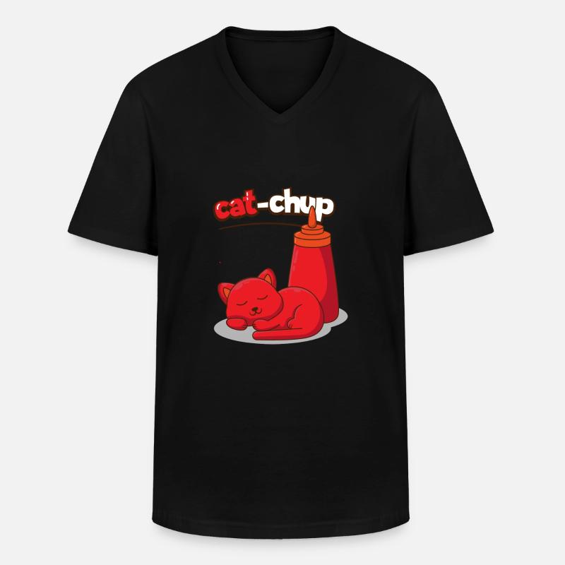 CatChup Katze, Geschenk Katze - Männer-T-Shirt mit V-Ausschnitt - Schwarz