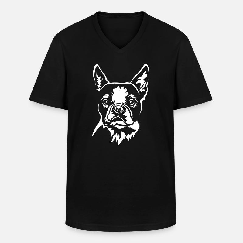 Boston Terrier Kopf "Black Edition" - Männer-T-Shirt mit V-Ausschnitt - Schwarz