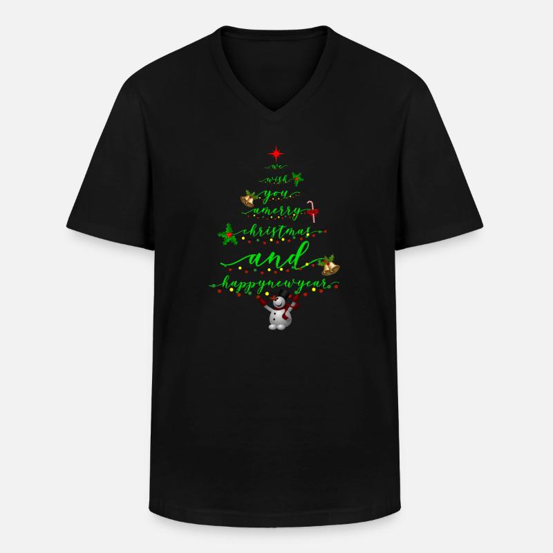 Script Christmas Tree with Snowman - Men's V-Neck T-Shirt - black