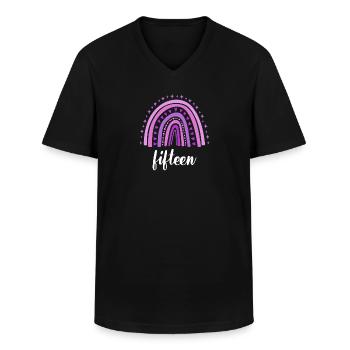 Purple Rainbow Fifteen Years 15th Birthday - Men's V-Neck T-Shirt - black - Front - AI Model Male 178 dark (178cm)