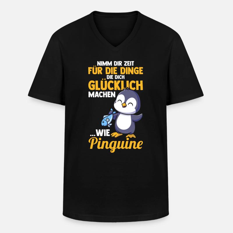 Pinguin - Männer-T-Shirt mit V-Ausschnitt - Schwarz