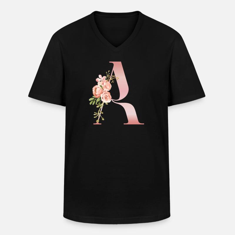 Monogramm Ein Pastellblume - Männer-T-Shirt mit V-Ausschnitt - Schwarz