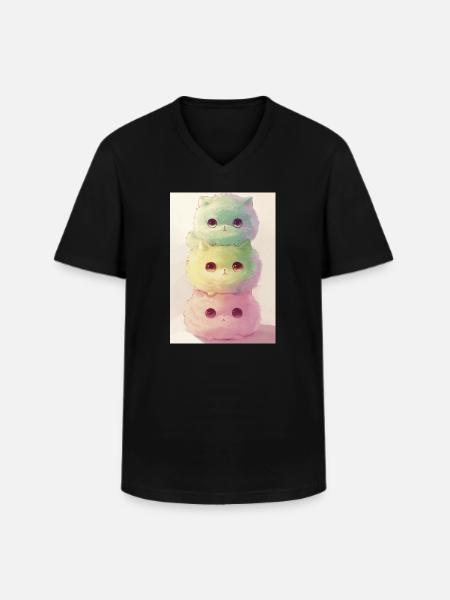 Pastel Cat in Rainbow Pile - Men's V-Neck T-Shirt - black